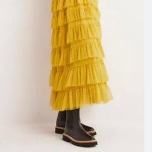 BODEN YELLOW RUFFLE TULLE MIDI SKIRT CITRONELLE- brand new with tags!